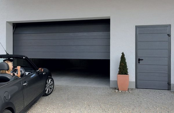 Sleek dark gray modern garage door